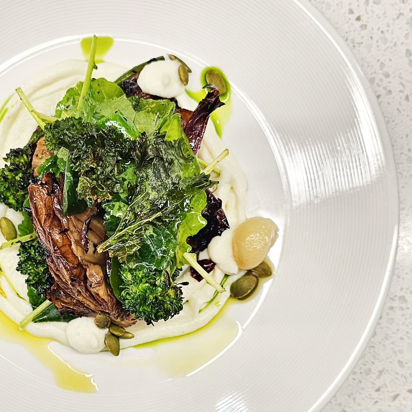 Charred Broccolini Salad
~Cauliflower Pur&eacute;e, Pumpkin Seeds, Radicchio, Baby Kale, Citronette

The Chefs' House is run by George Brown College Hospitality and Culinary Students

#thechefshouse #georgebrowncollege #gbcchca #chefschool #culinarys