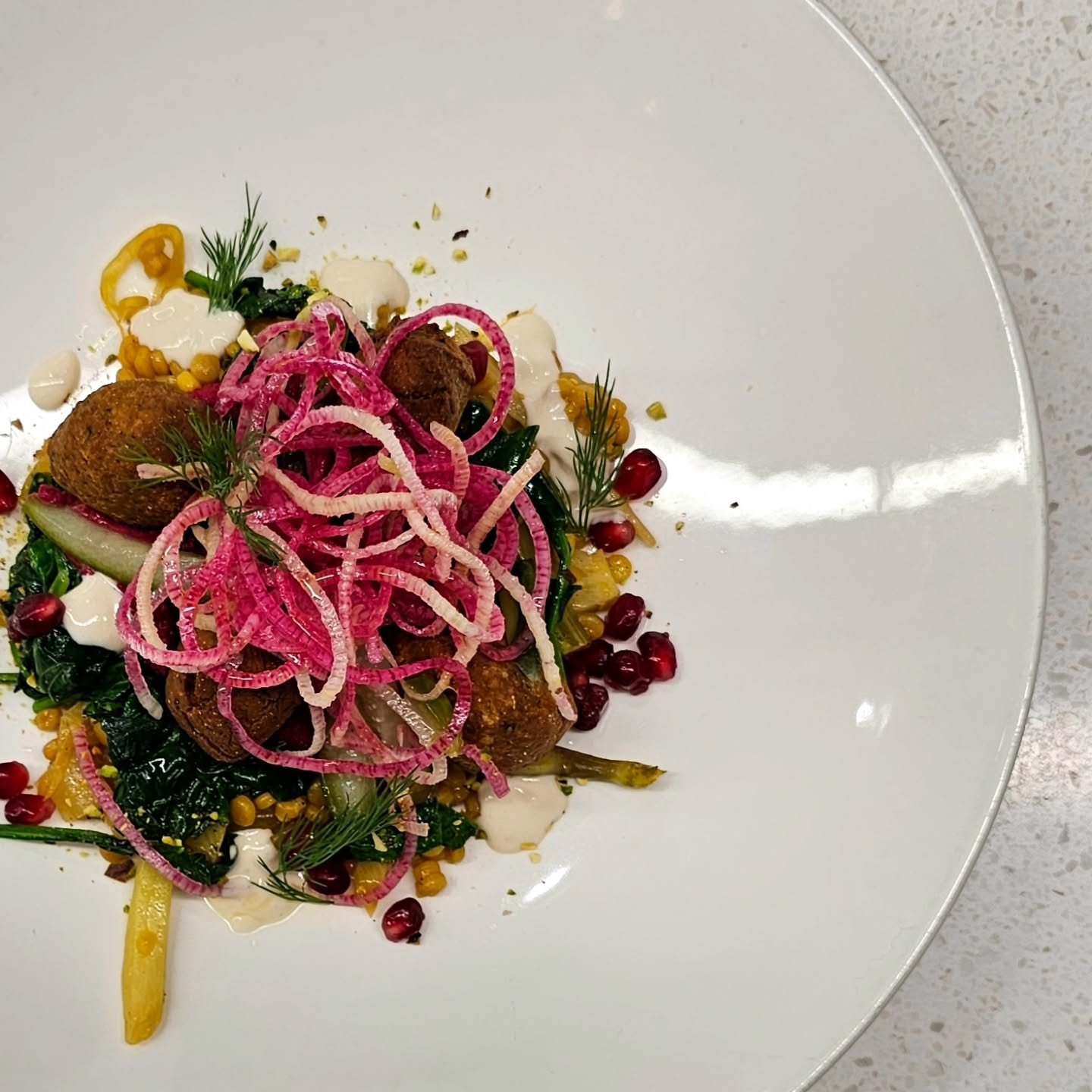 Spinach Falafel
~Pistachio, Pomegranate, Pickled Cucumbers, Harissa Couscous, Tahini Lime Dressing

#Winterlicious is back Jan 31 - Feb 13

Explore #Toronto 's diverse food scene and savour every bite at over 220 #LiciousTO restaurants

Reservations 