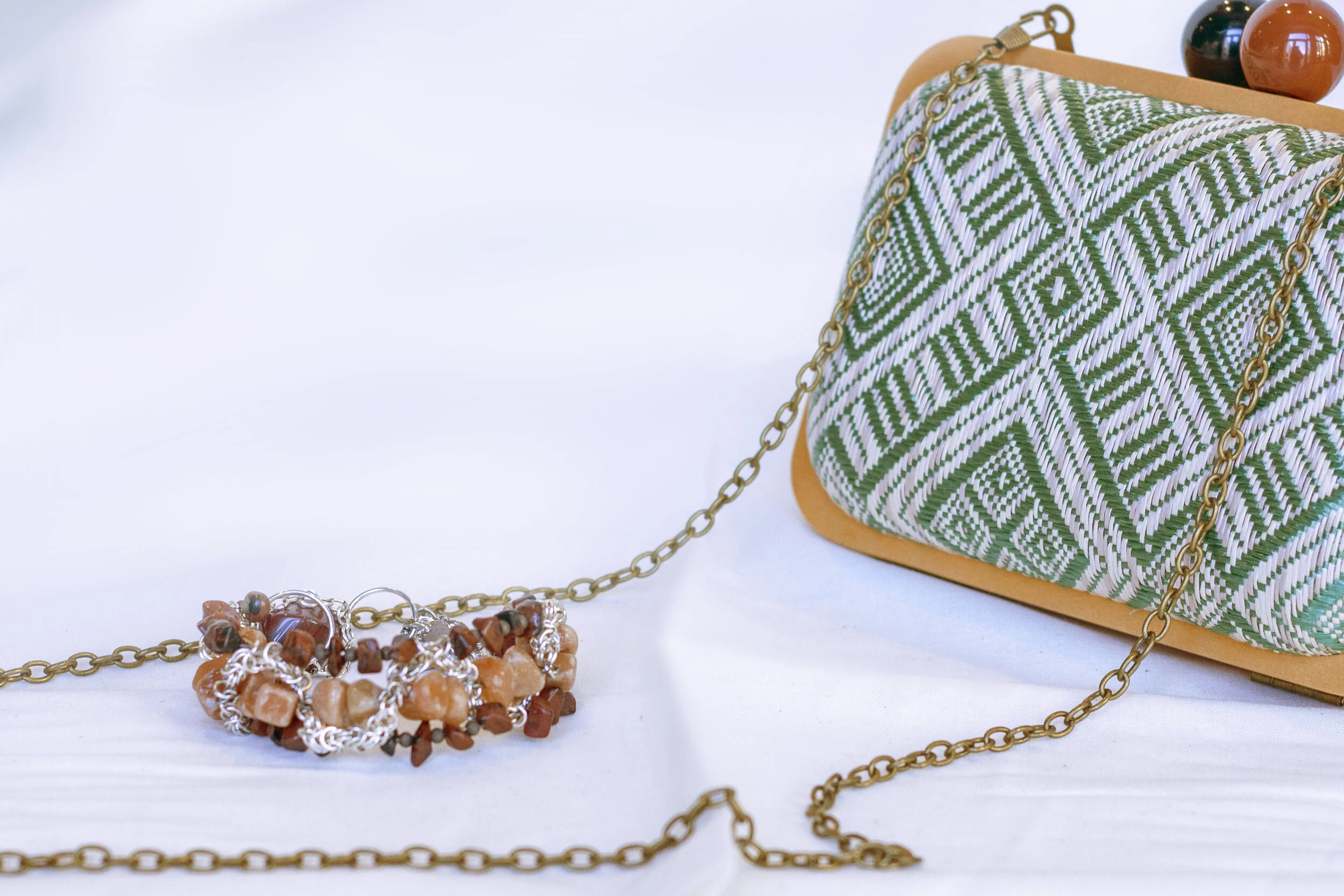 Burgundy and salmon colored stone chain bracelet