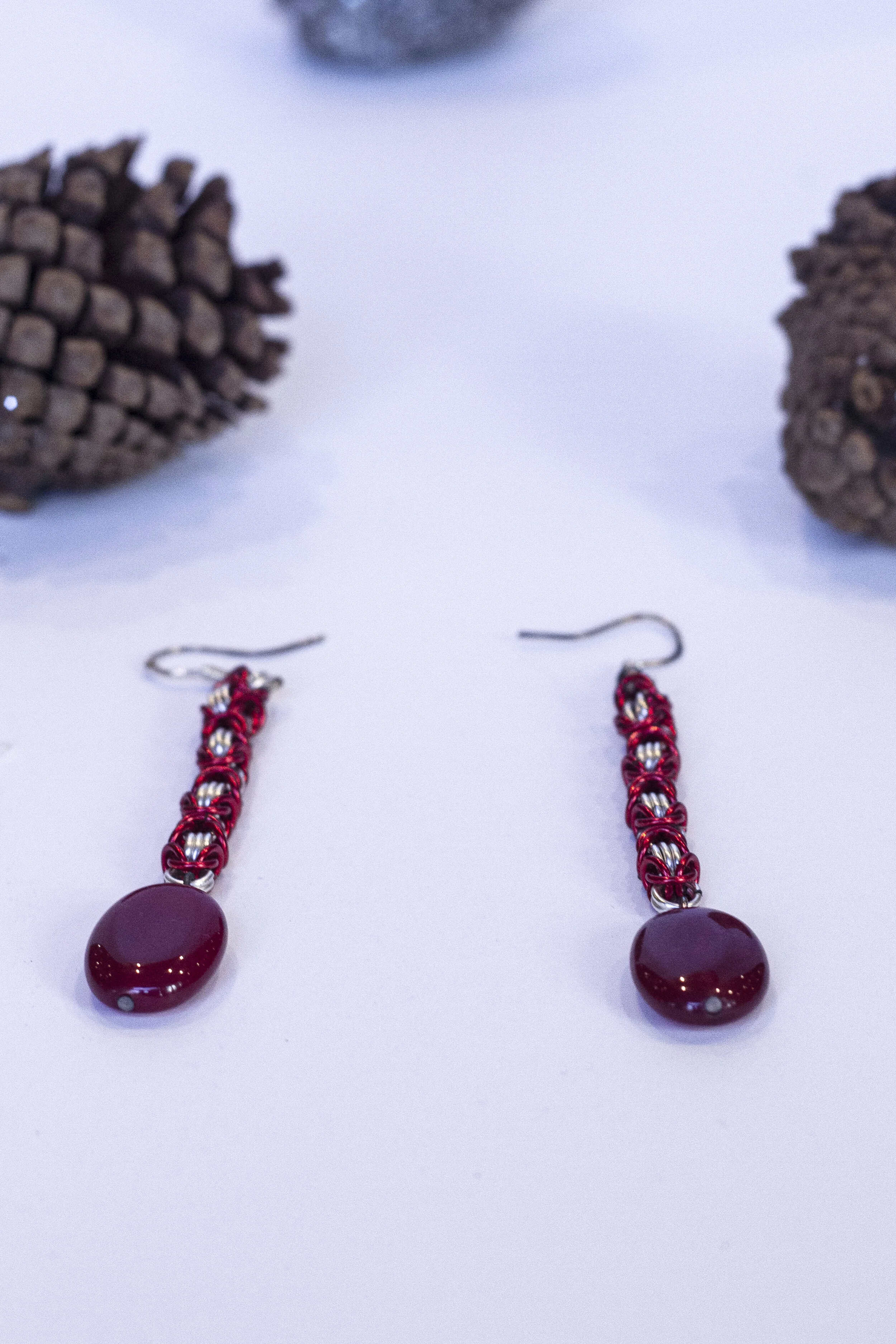 deep red stone long earrings