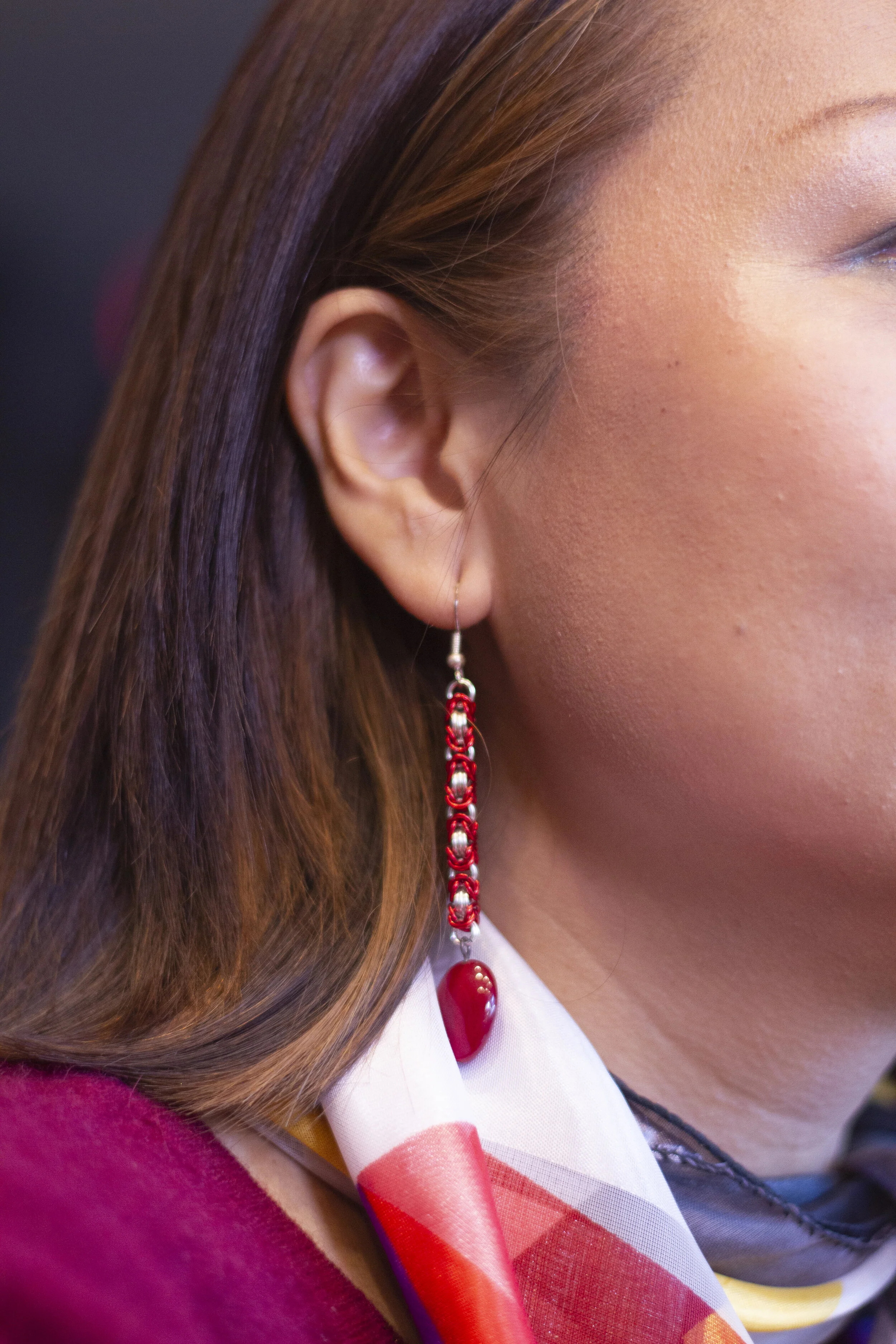 deep red stone long earrings
