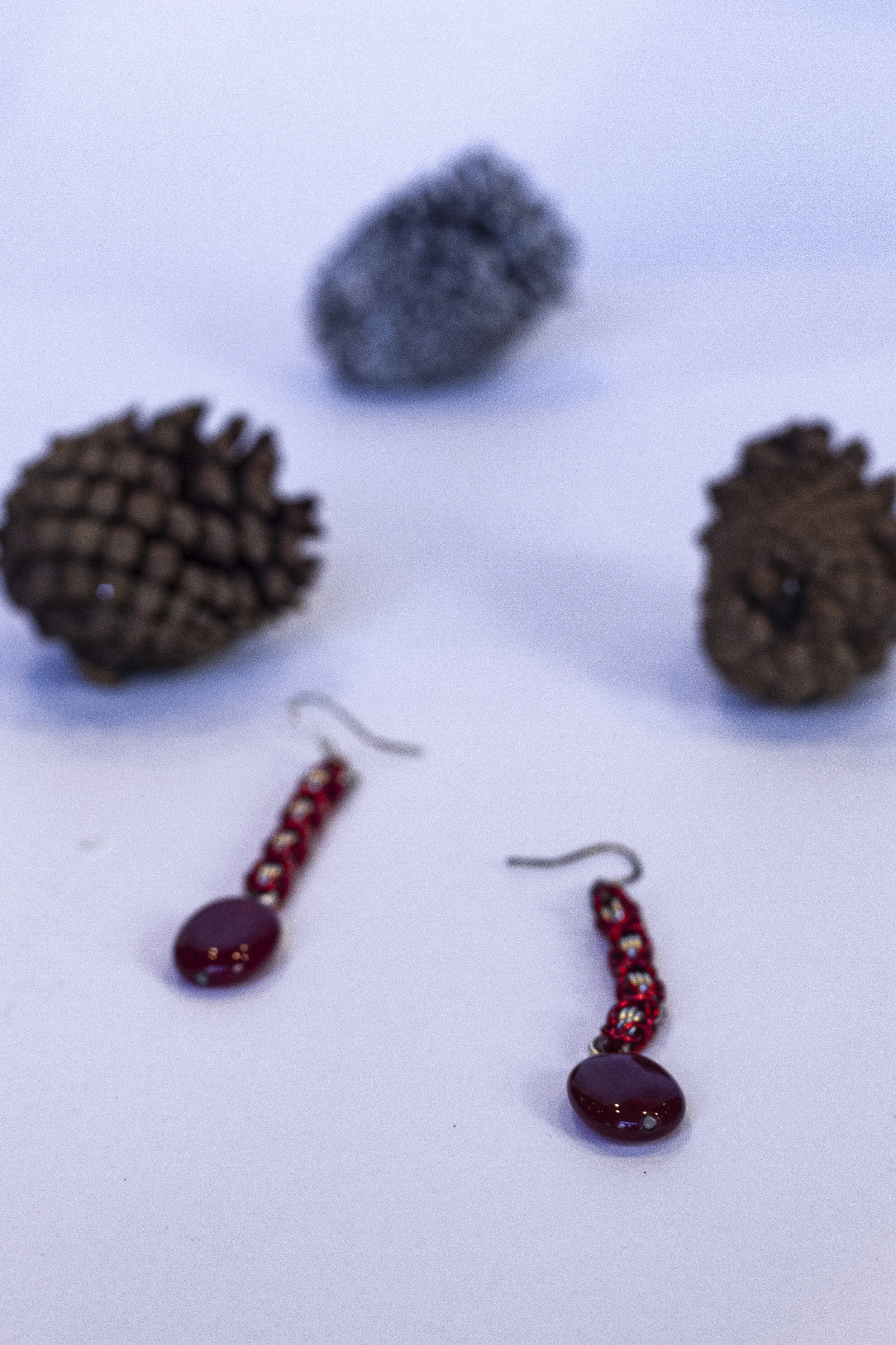 deep red stone long earrings