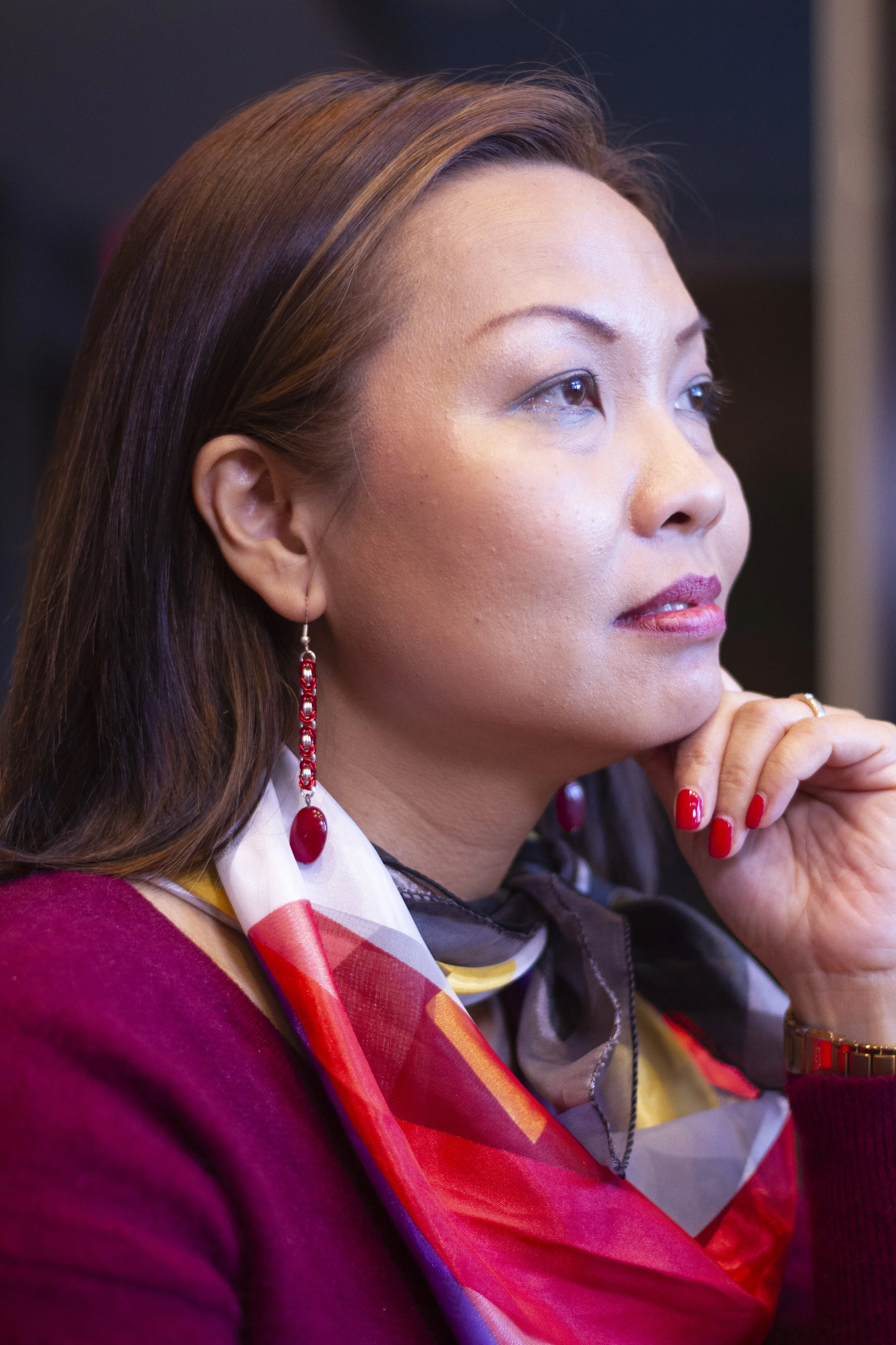 deep red stone long earrings