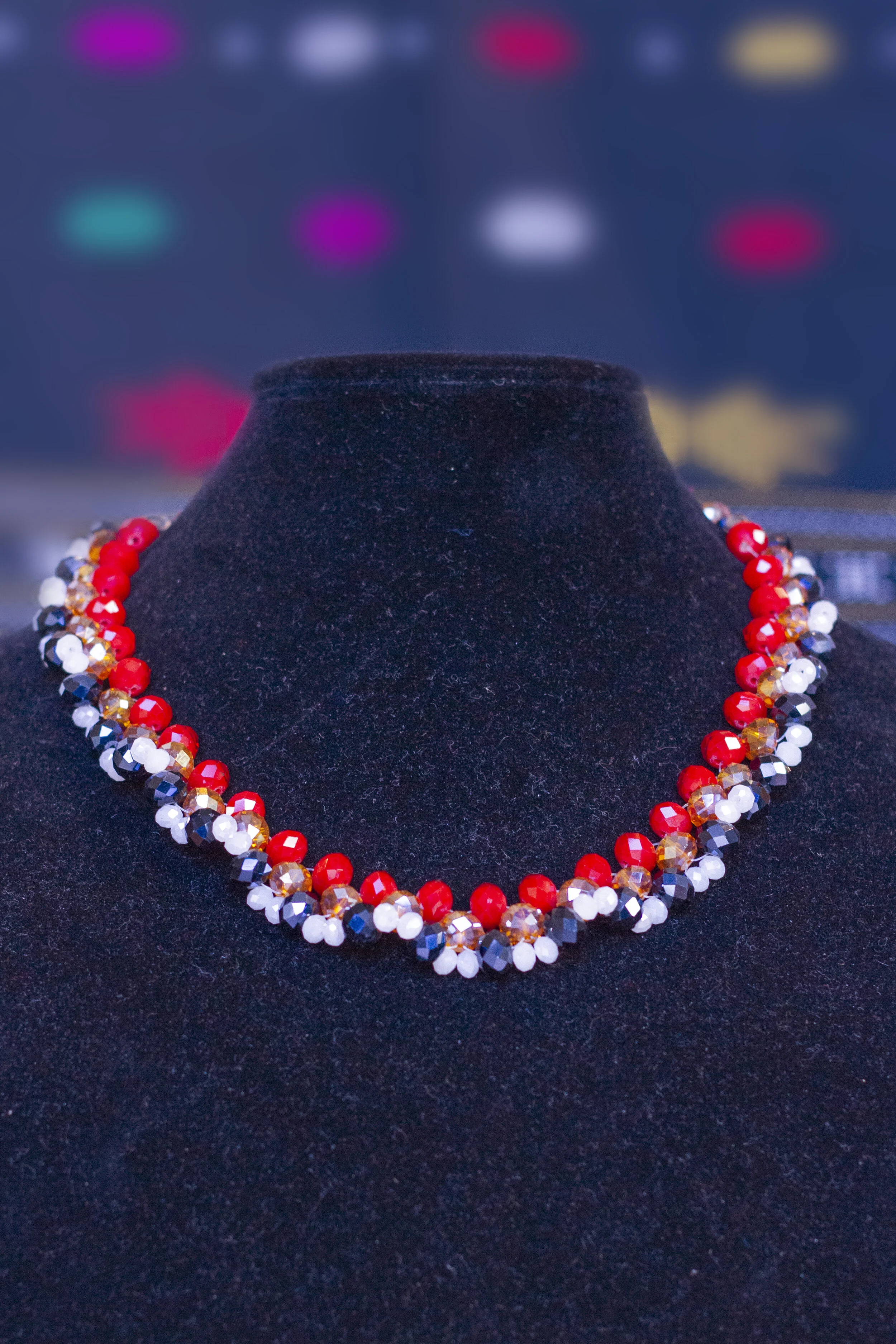 red white and blue bead necklace