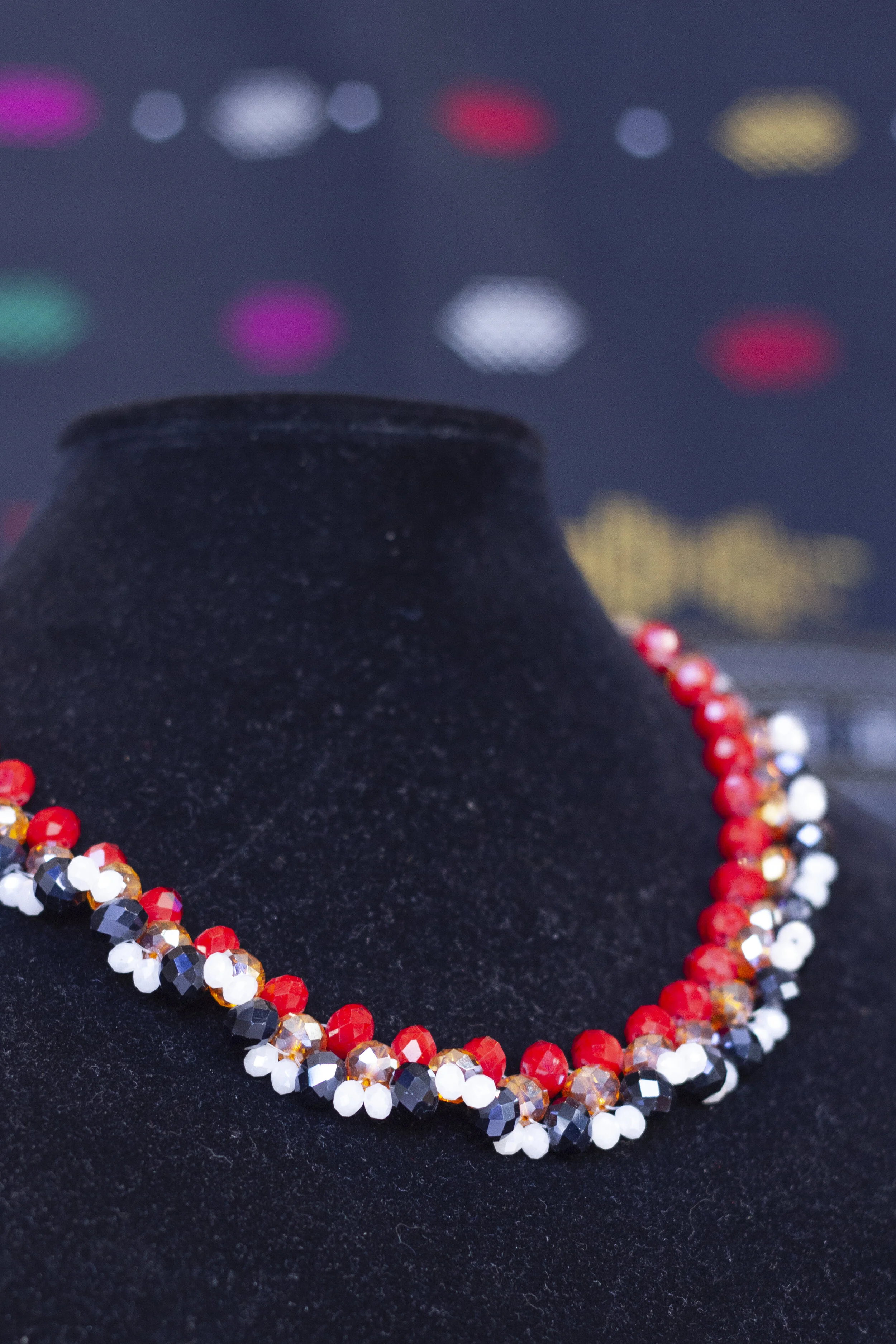 red white and blue bead necklace