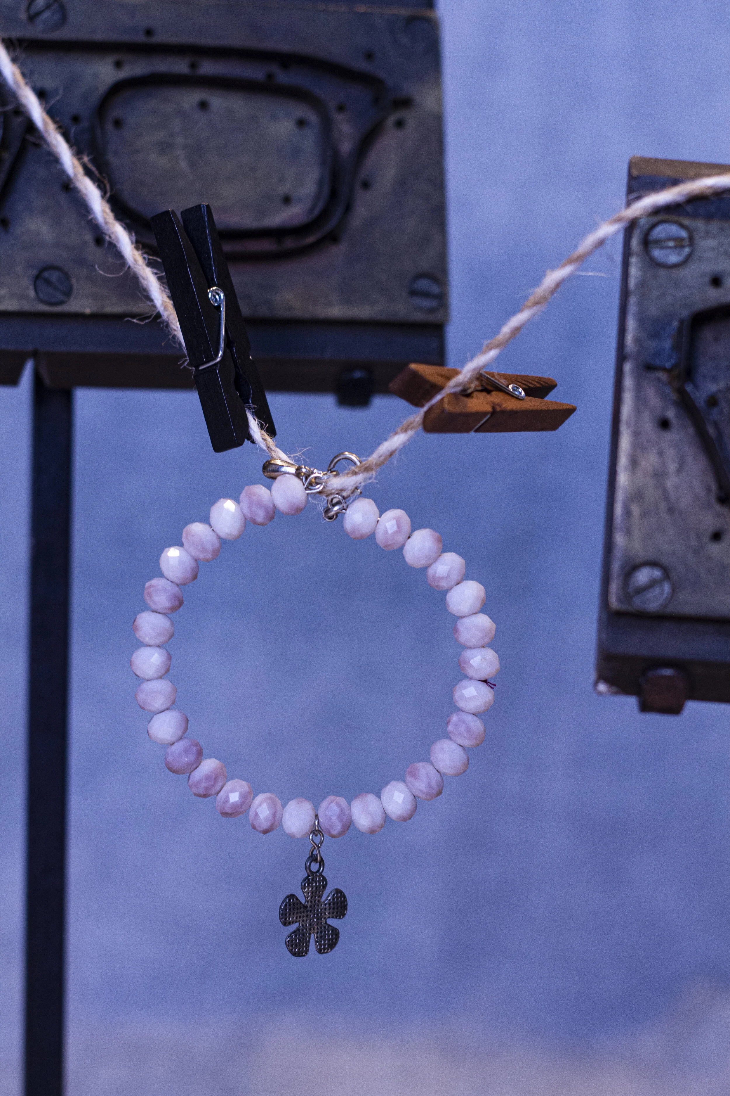 light pink flower bracelet with flower pendant