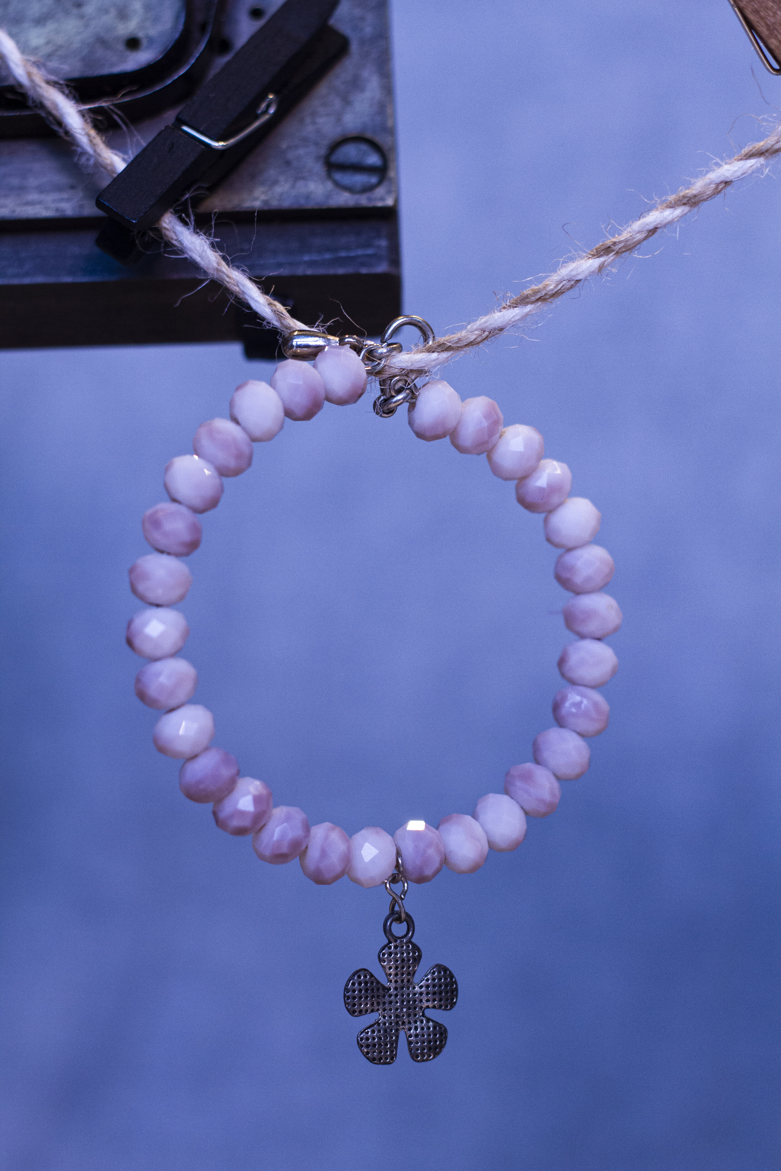 light pink flower bracelet with flower pendant