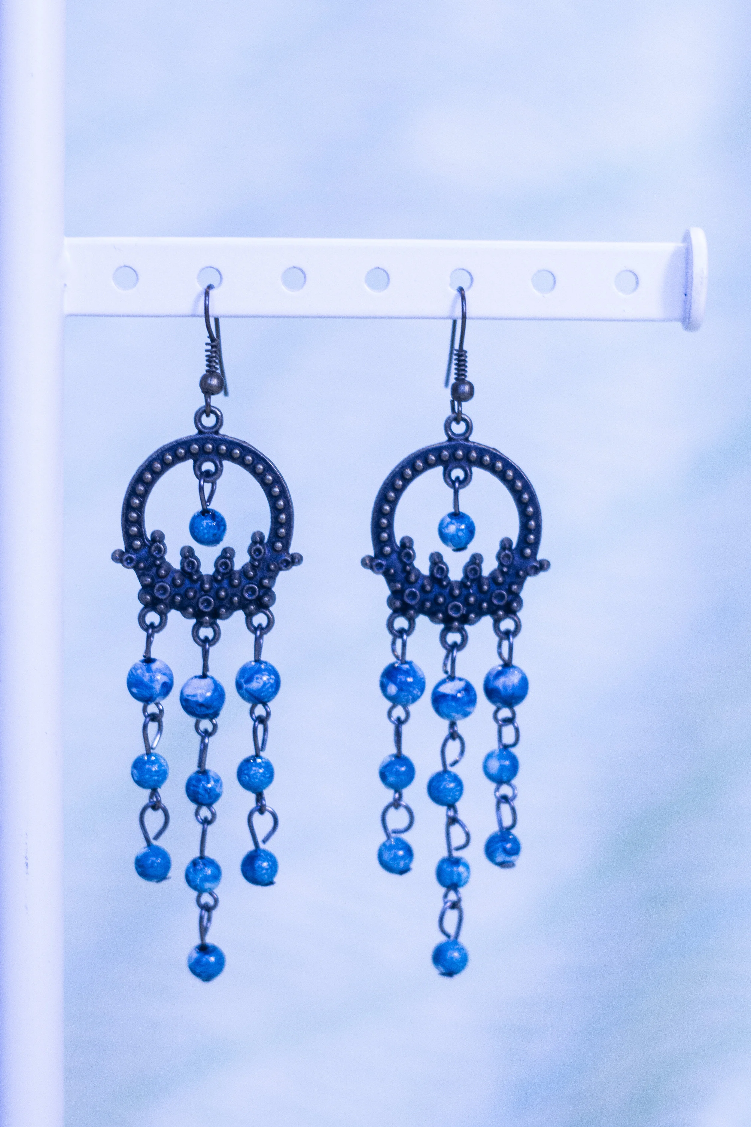 deep blue long beaded earrings