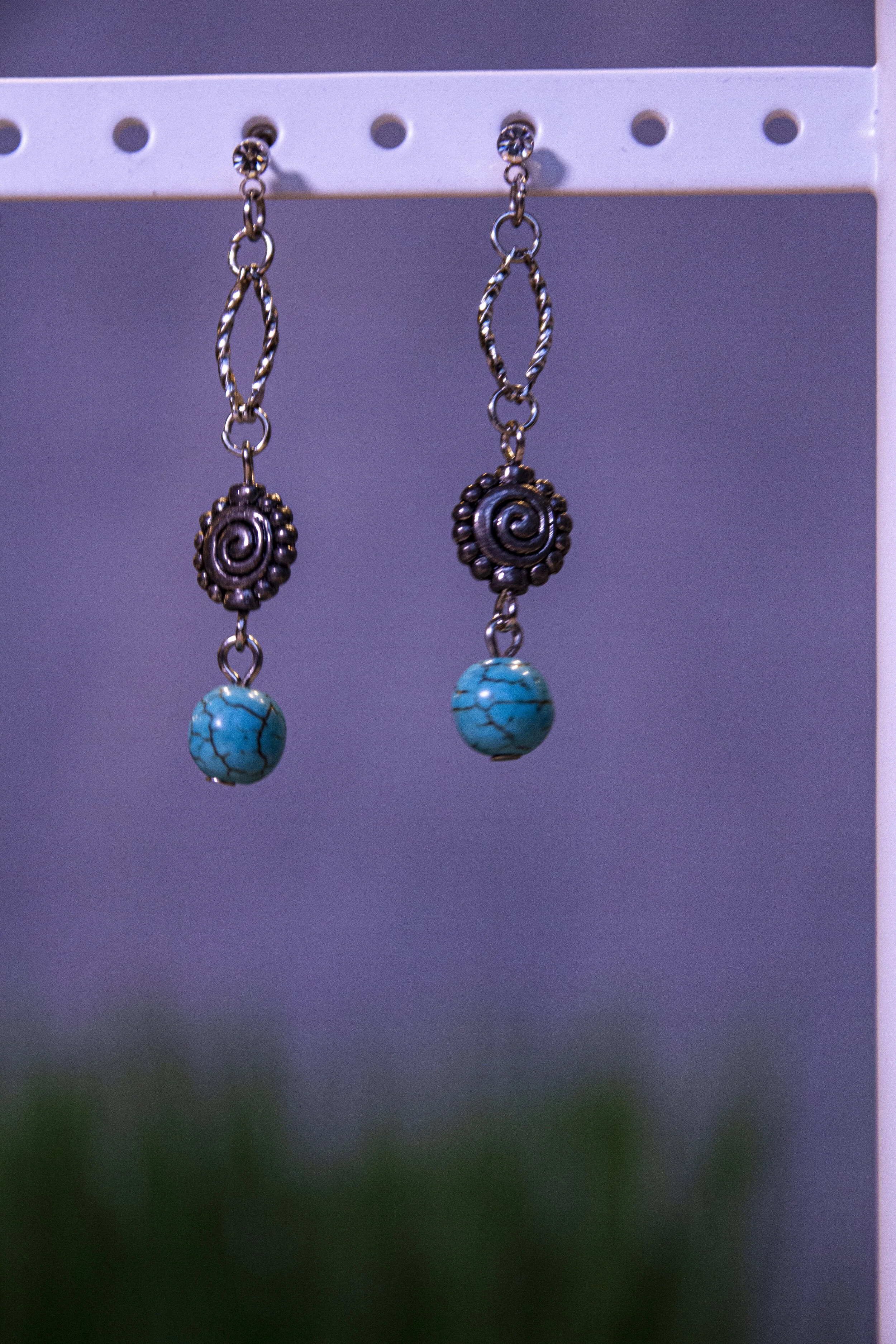 turquoise bead and copper flower earrings