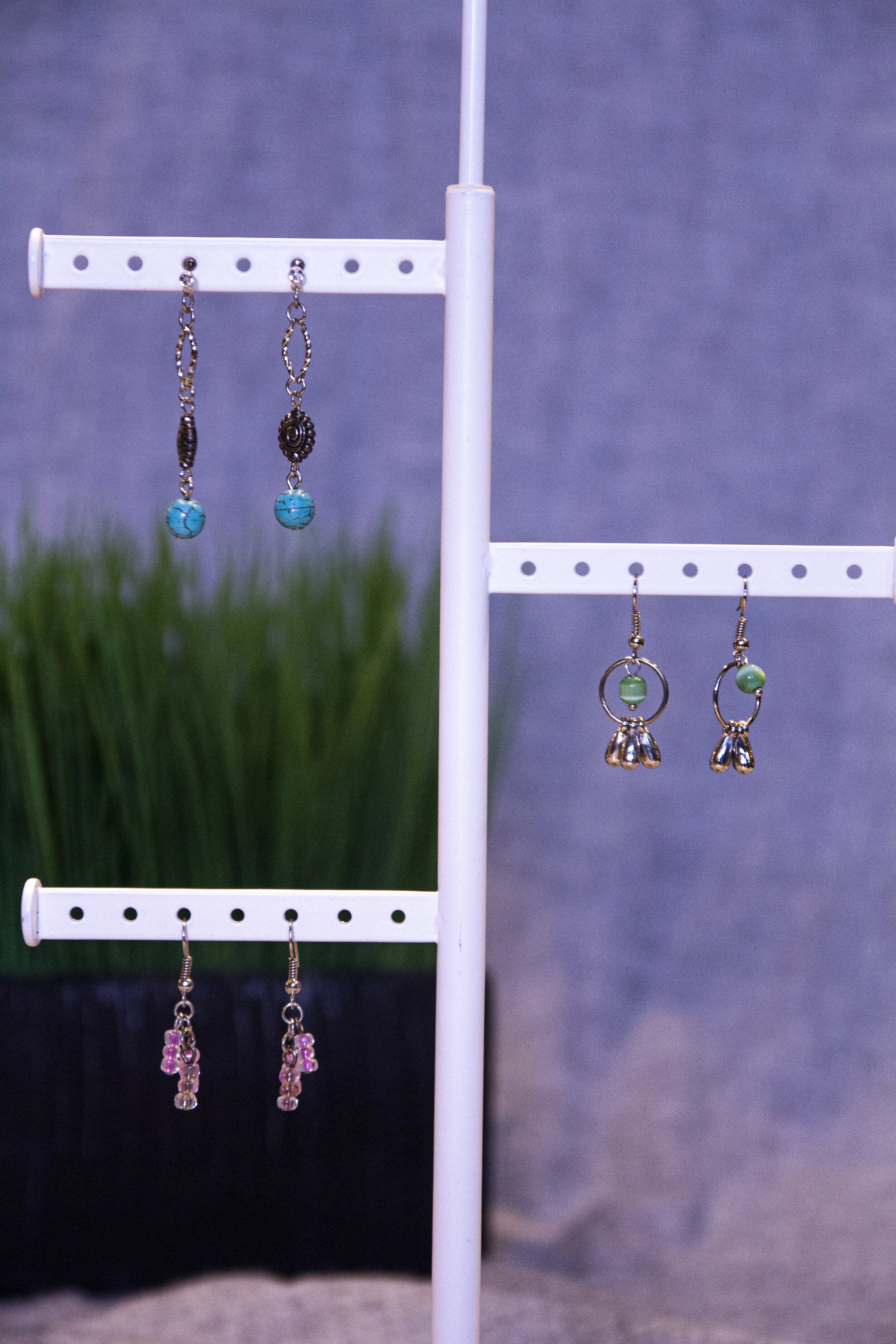 green beaded circle earrings