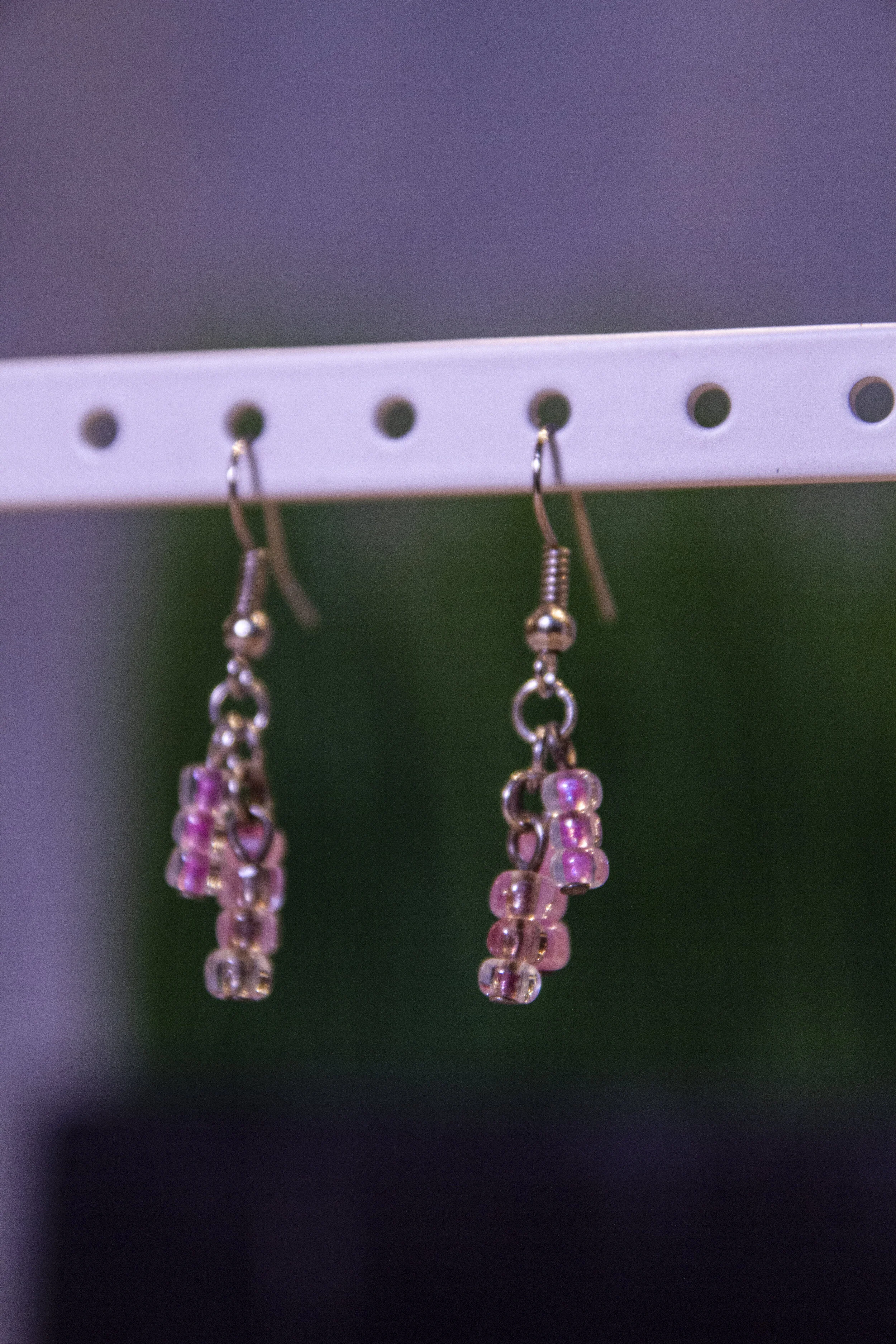 Pink bead drop earrings