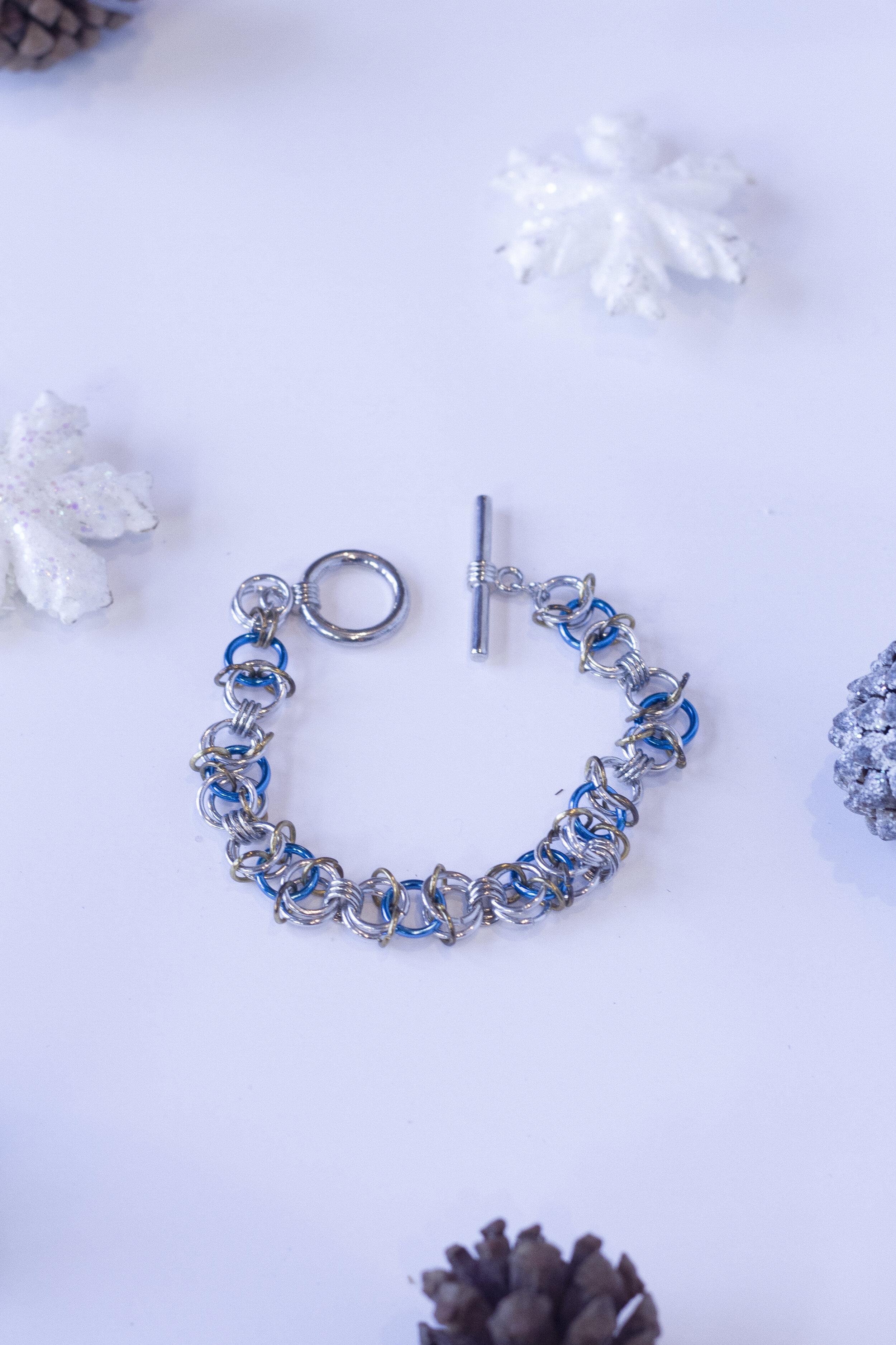 blue silver and black chain bracelet