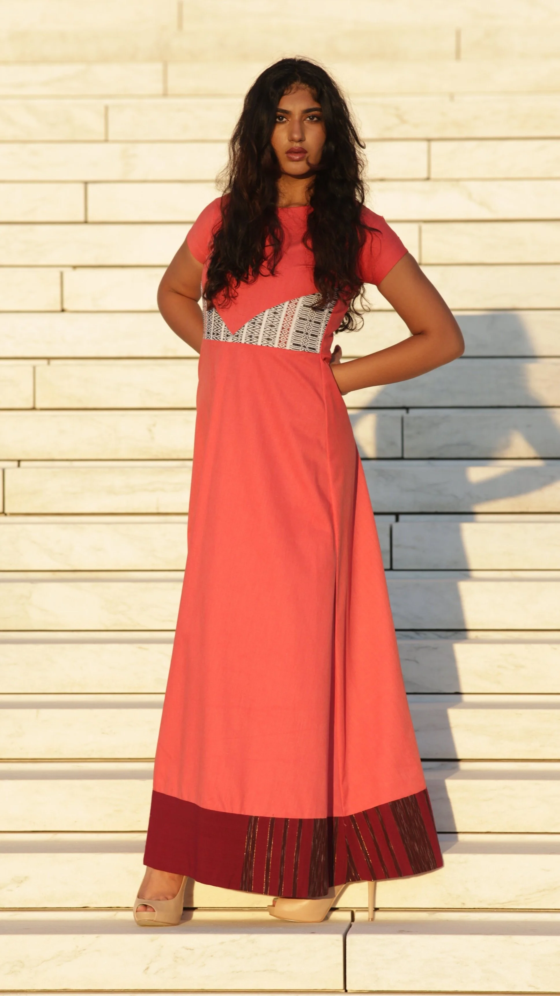 lack red and white tribal design hidup dress