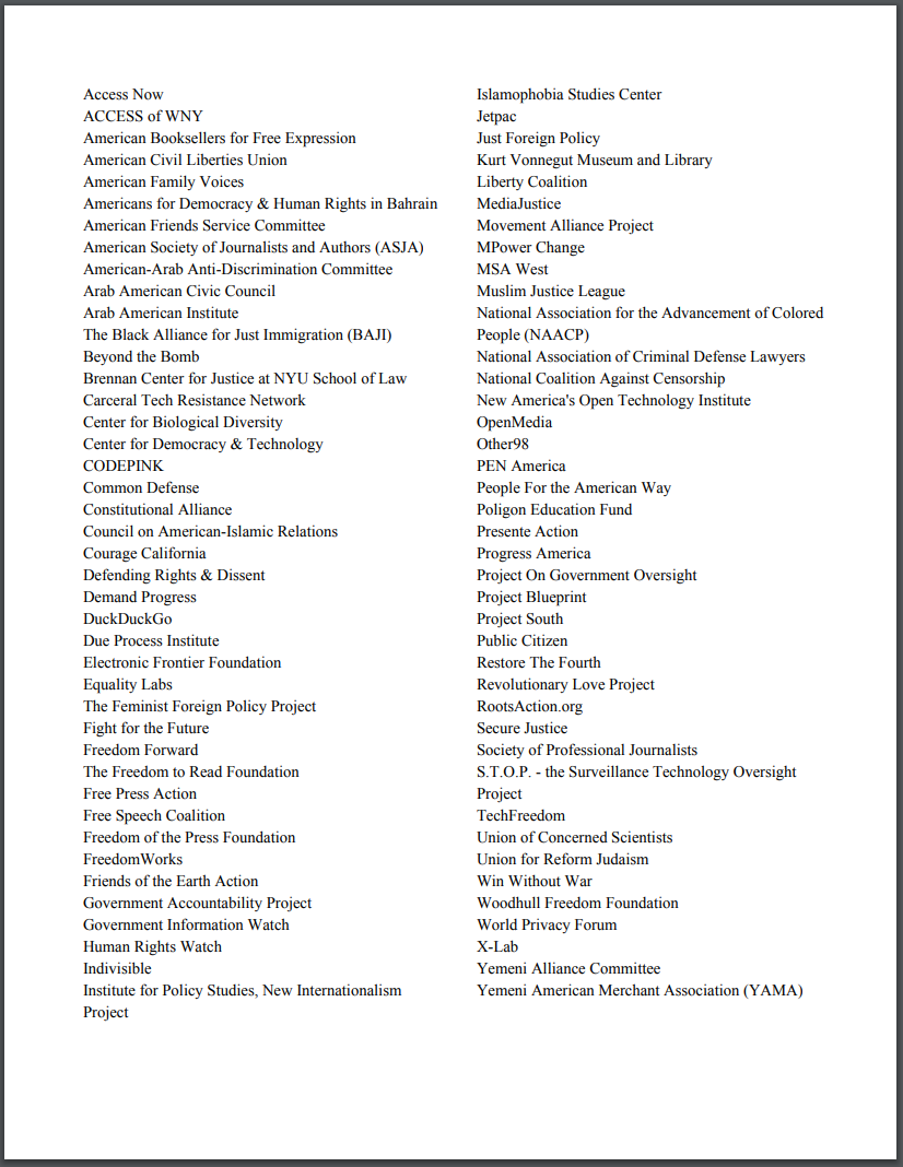 Coalition letter supporting the Daines-Wyden amendment