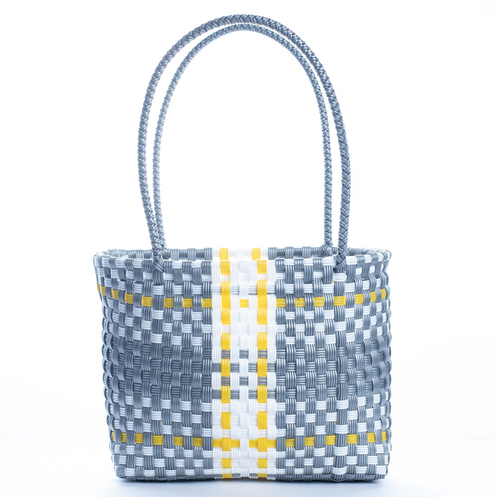 Light Blue Tote Fairtrade Plastic Bag Handwoven Recycled 