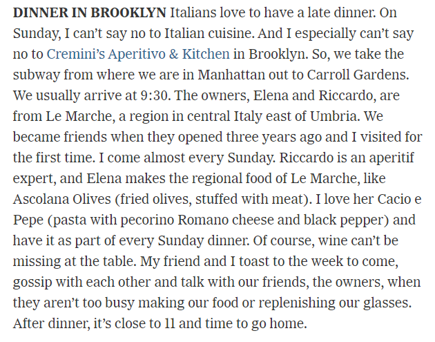 Cremini's New York Times