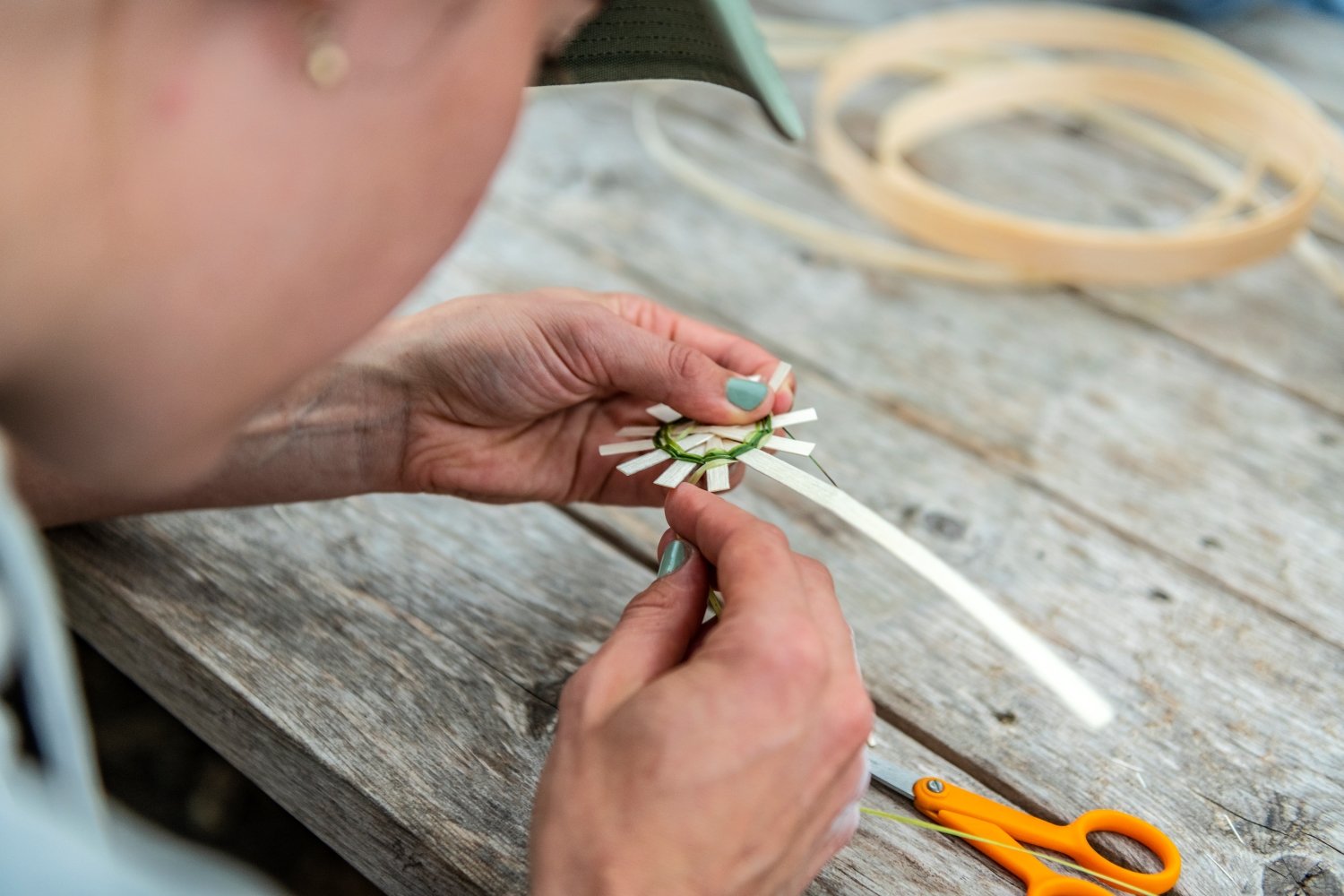 Sweetgrass and black ash bookmark. Black ash is a culturally important resource among Northeastern tribes.