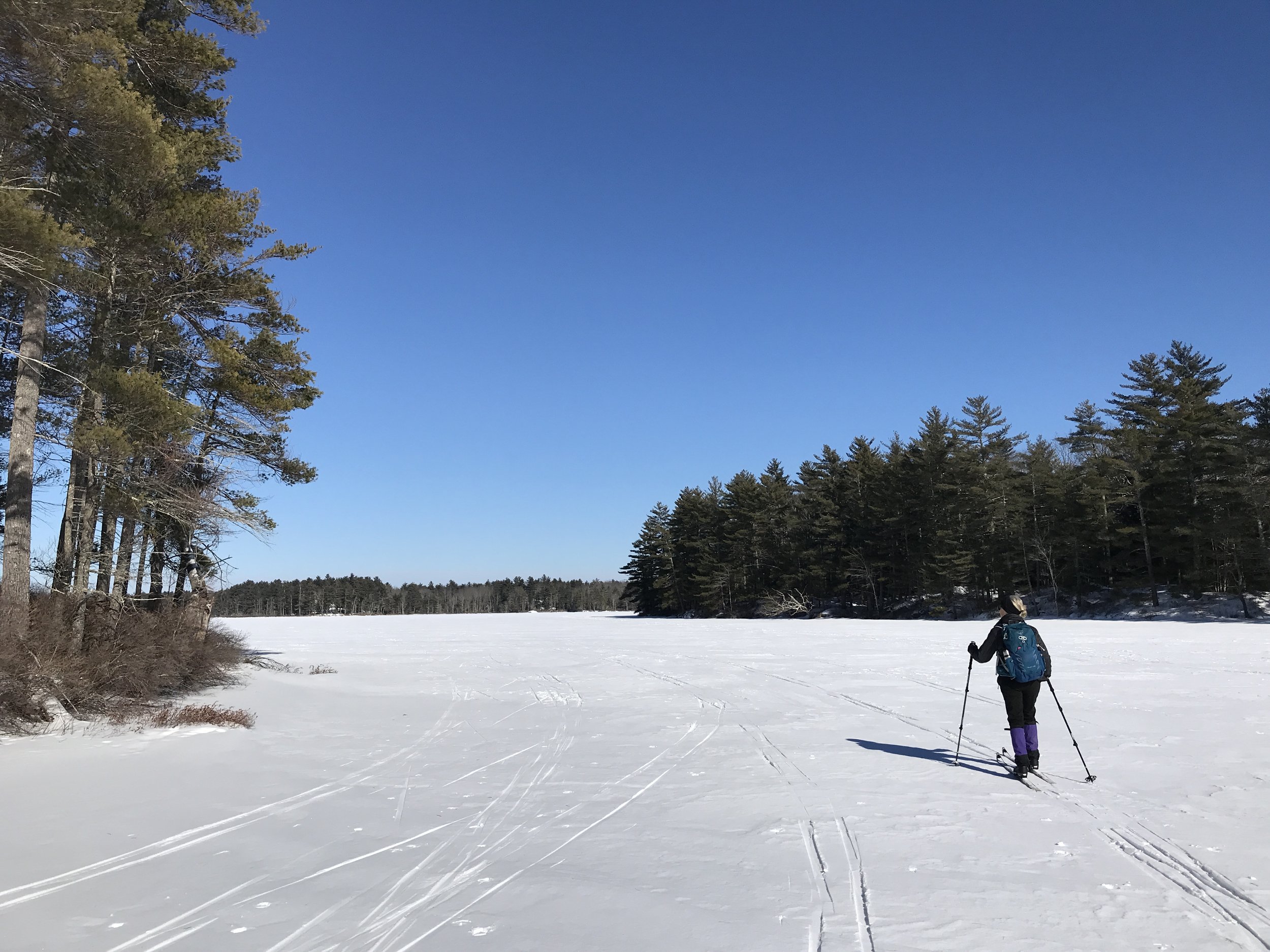 Making tracks across the frozen expanse of a remote pond, like Little Dyer Pond at Hidden Valley Nature Center pictured here, is one of the true joys of winter adventuring.