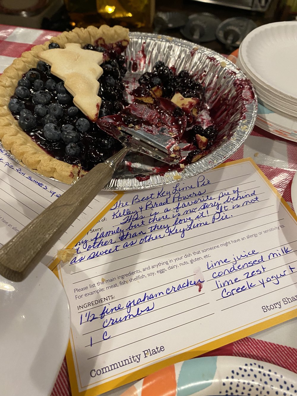 Each offering at Story Sharing Suppers is accompanied by a hand-written card giving the ingredients and the story behind the dish.
