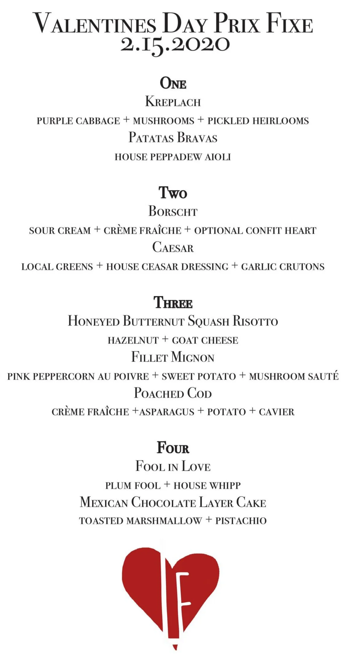 Valentines Day Prix Fixe Dinner — The Littlefield