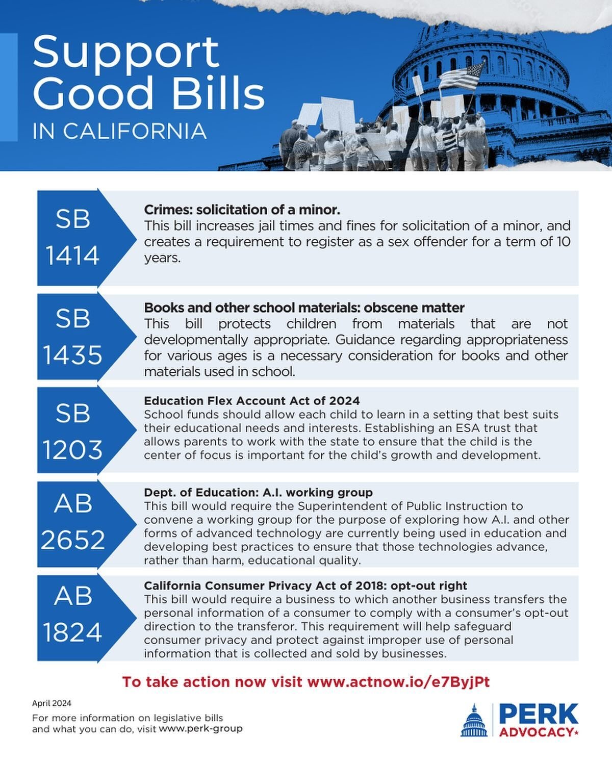 Time to ACT! Swipe for the BAD bills! Comment ACT for a direct link to take action to support good bills and oppose bad bills! 

Perk Advocacy is dedicated to the protection of children and parental rights, educational rights, and medical freedom. We