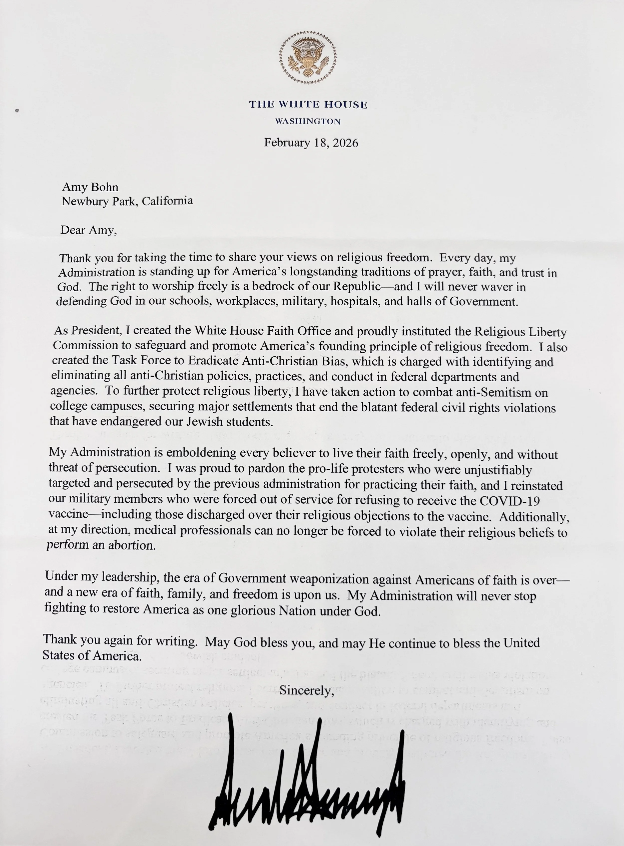 White House Responds to PERK’s National Religious Liberty Petition