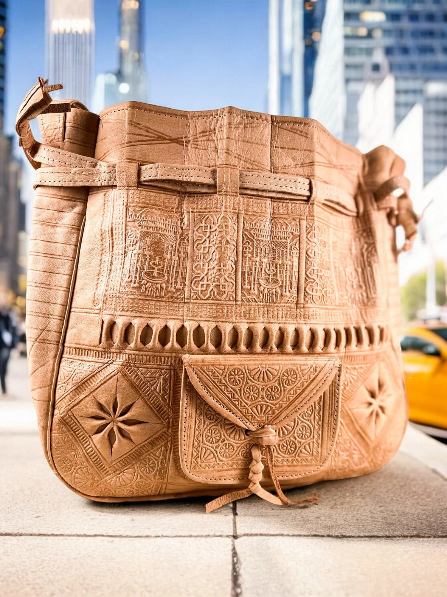 Moroccan Leather drawstring bag — Aimé Lou