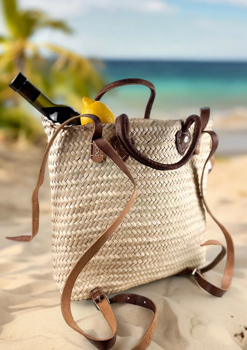 Straw beach backpack deals