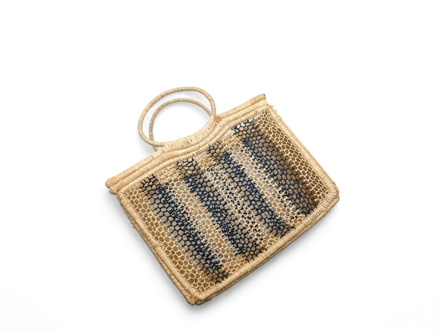 Handmade Raffia Basket (Navy Stripes) — Aimé Lou