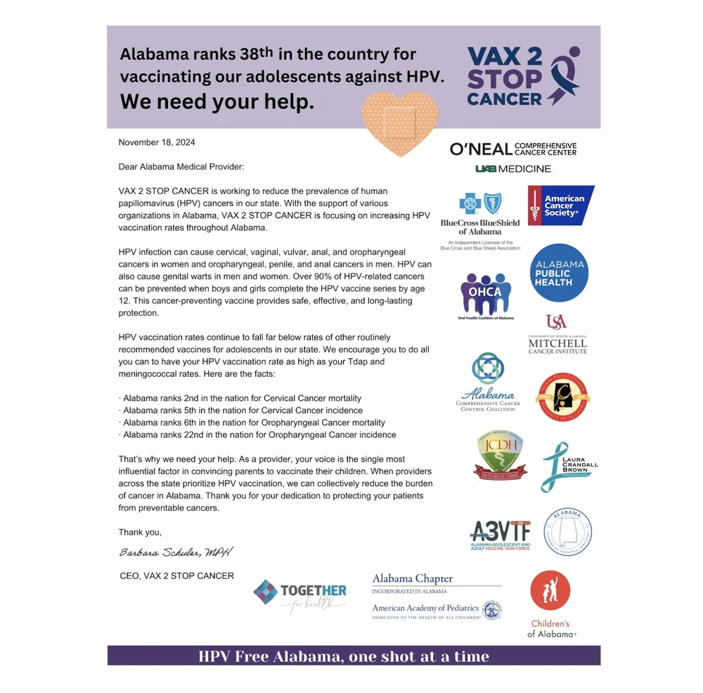BCBSAL Letter — VAX 2 STOP CANCER