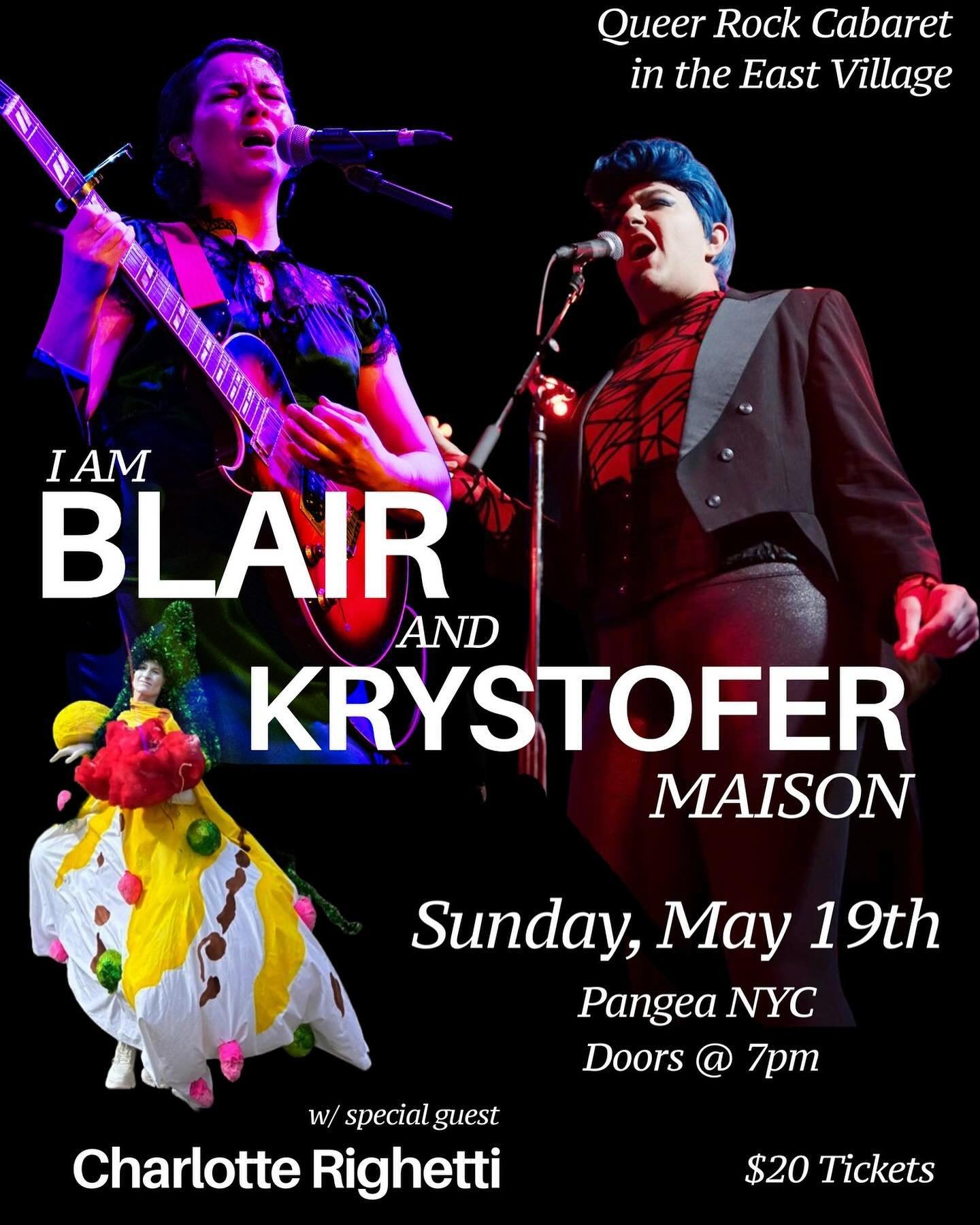 NEXT UP!! @pangeanyc next Sunday with @iamblair___ @not_dragging @bombaklartt 

Acoustic, dark, intimate, queer, musical for days. Come hear originals in a different light and some rockstar level duets! 

#queer #indiemusic #pangea #nyc
