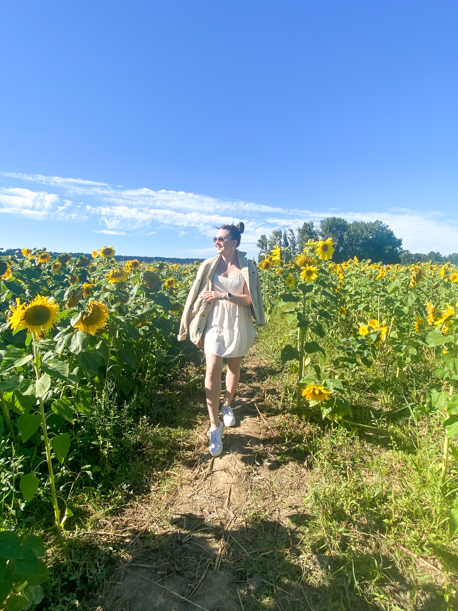 Poses in sunflower field