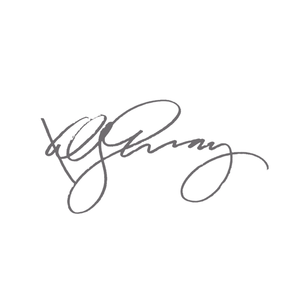 A black background with a large gray cursive signature at the center.