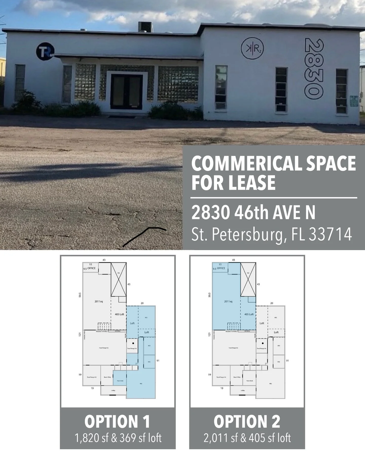 Office and Warehouse Space Available for Lease
We will soon have one office/warehouse space available for lease, with two layout options to choose from. We are seeking a business that aligns well and creates strong synergy with KR2 Construction and T