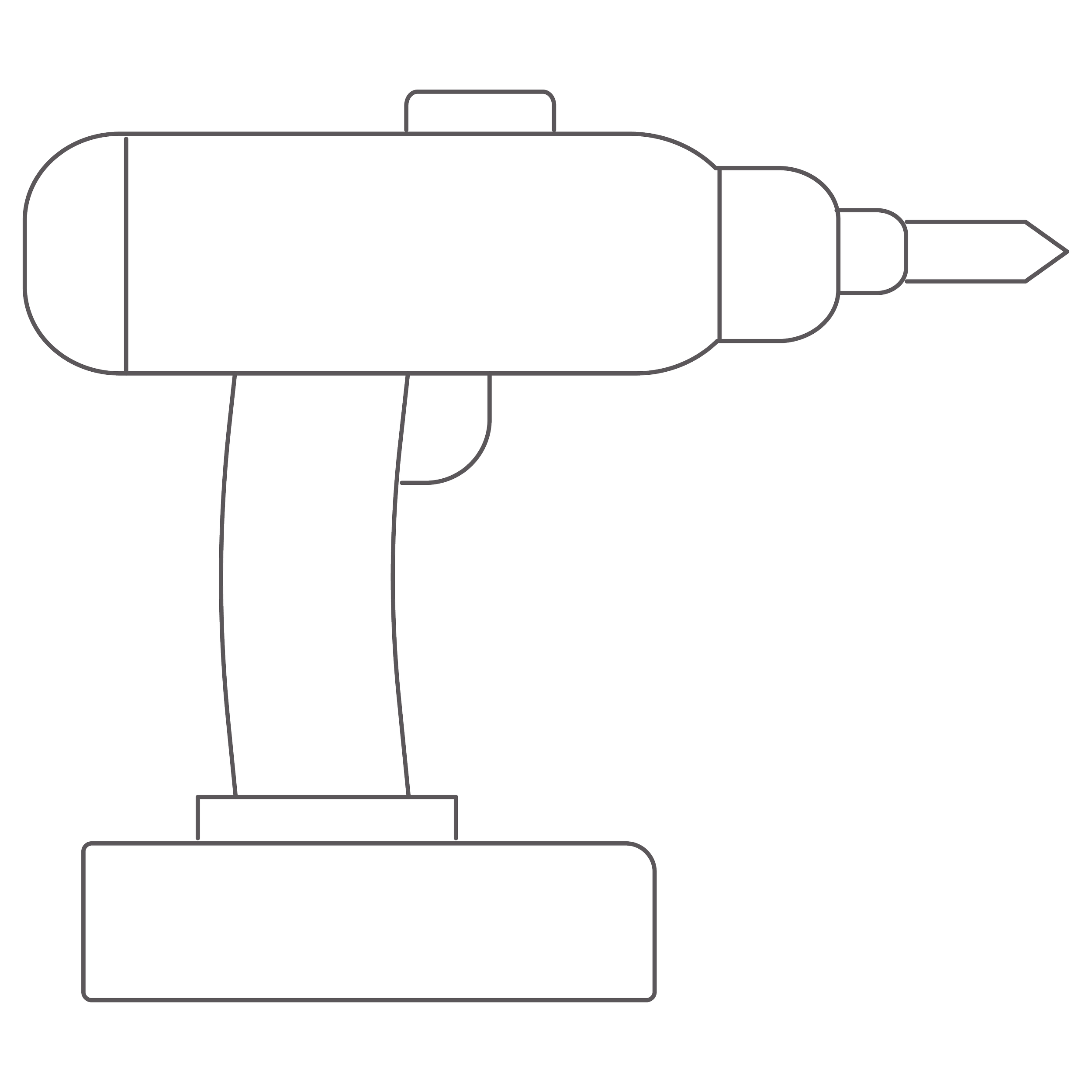 Line drawing of a hot glue gun with a power cord.