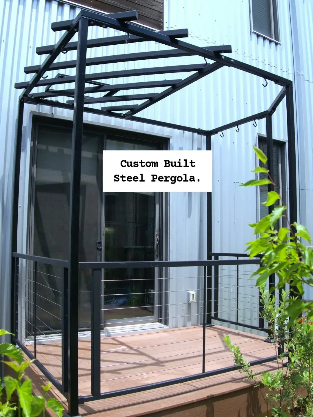 This was a fun design and build project! The customer was looking for a custom built pergola for their back deck that would interact with the existing railings.  After some discussion, we landed on a solution to replace the original railing posts wit