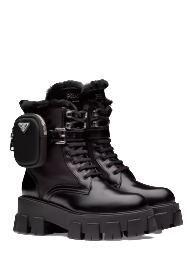 PRADA Monolith Leather + Nylon Boots; $1,590