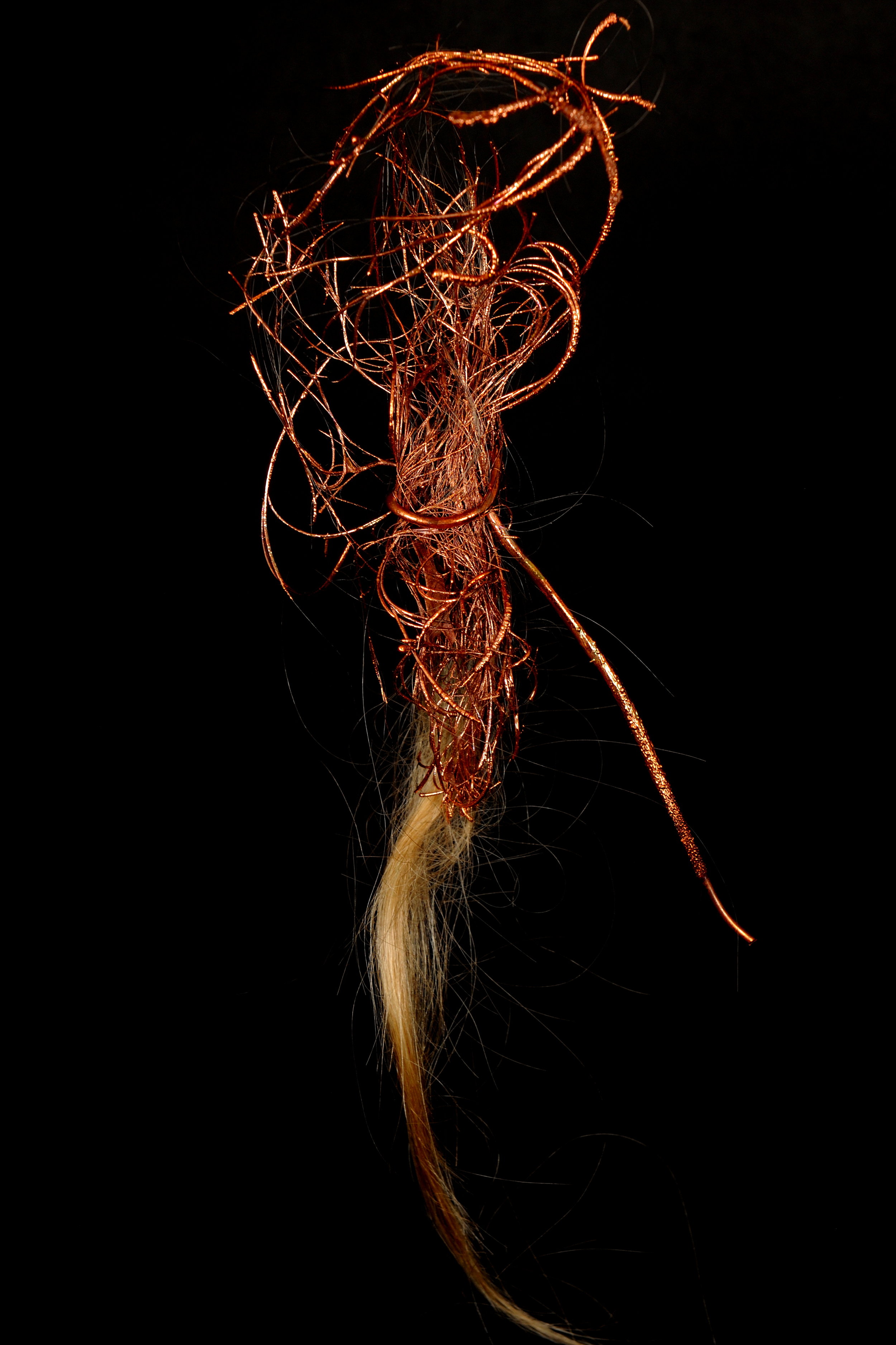 9. Transmuted State of Being 1-3, 2016. Dimensions 23 cm x 7 cm_ copper electrodeposition, artist’s hair. Image Credit Nu Image.JPG