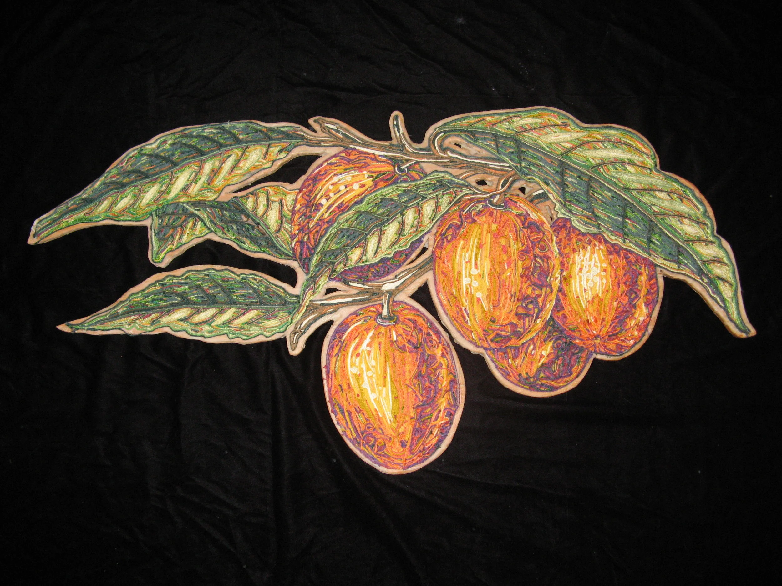   Persimmons    22” x 42”  2008, string and wax on wood 
