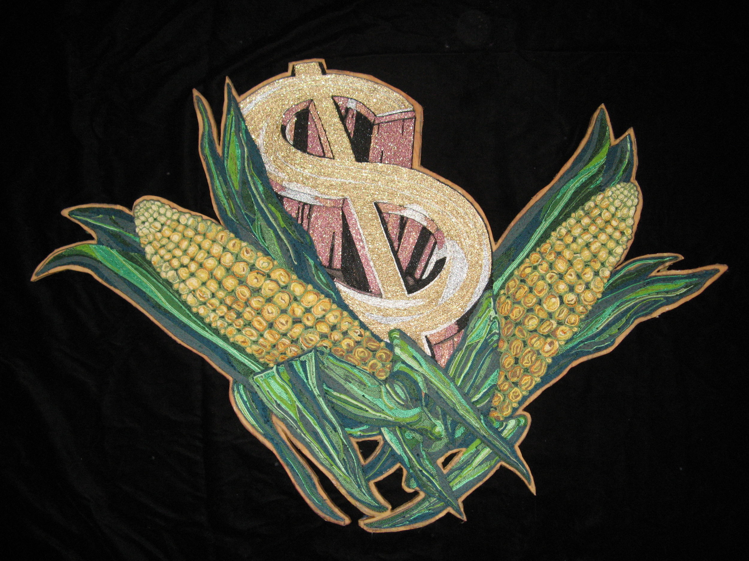    King’s Corn    24” x 34”  2008, string and wax on wood 