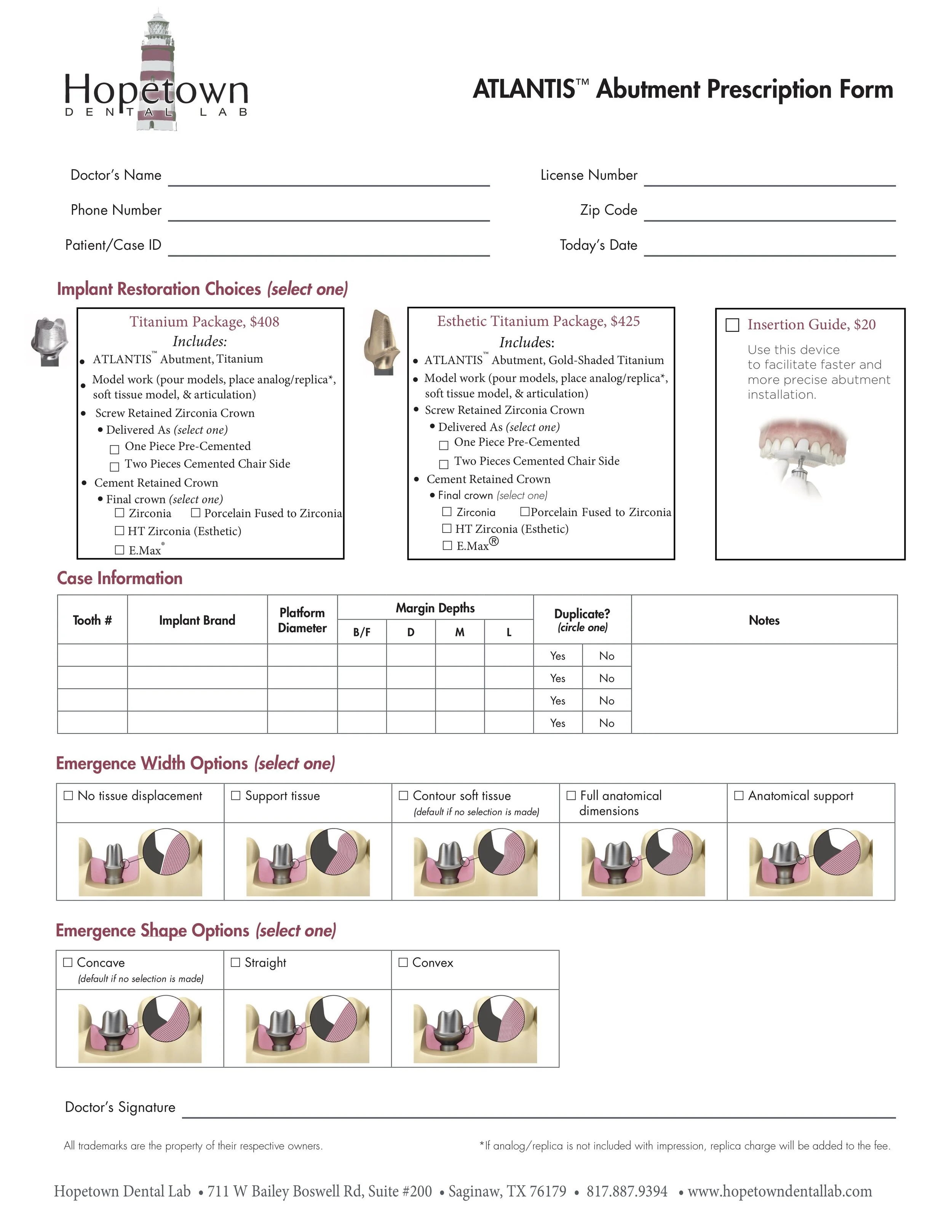 Rx Order Forms — Hopetown Dental Lab
