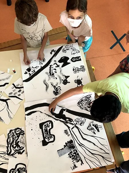 Festival Jazz à Luz / enfants 7-11 ans / 2021 Encre de Chine, collage, création d'affiche Accueils de loisirs des Hautes-Pyrénées (65)