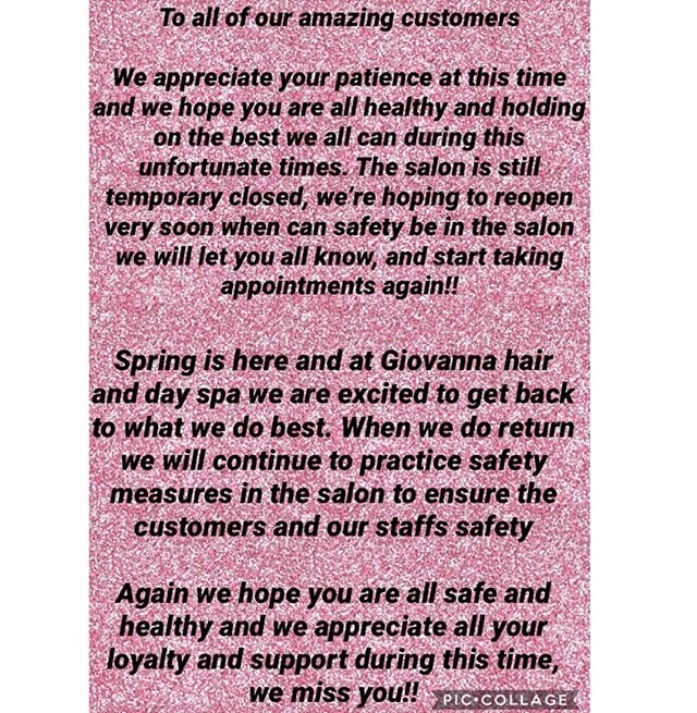 Thank you all again, we appreciate you!! Any further updates can be found on our Instagram @giovannahair or our Facebook @giovanna Hair