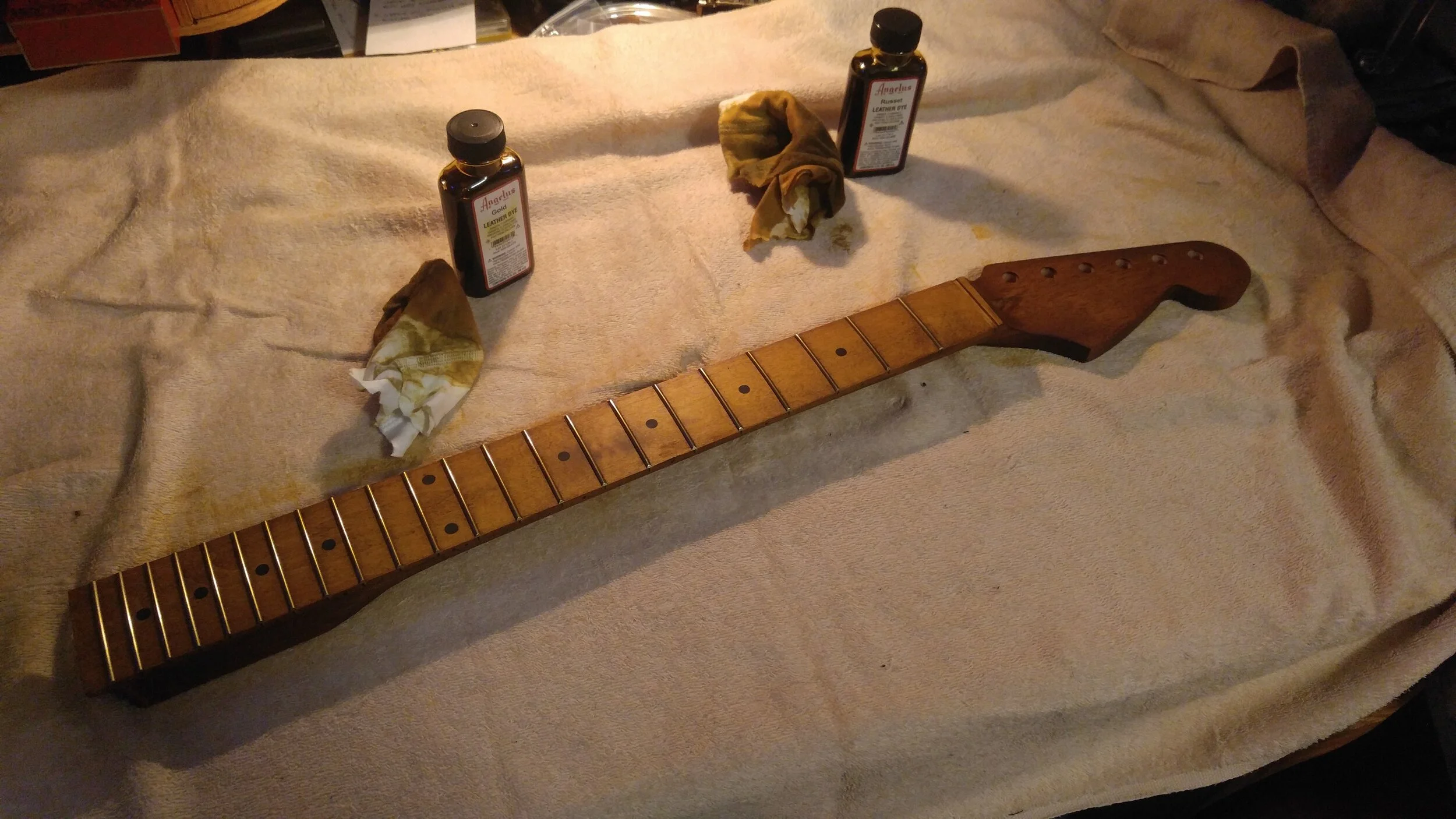 First application of Russet stain, soon to add a second gold layer.