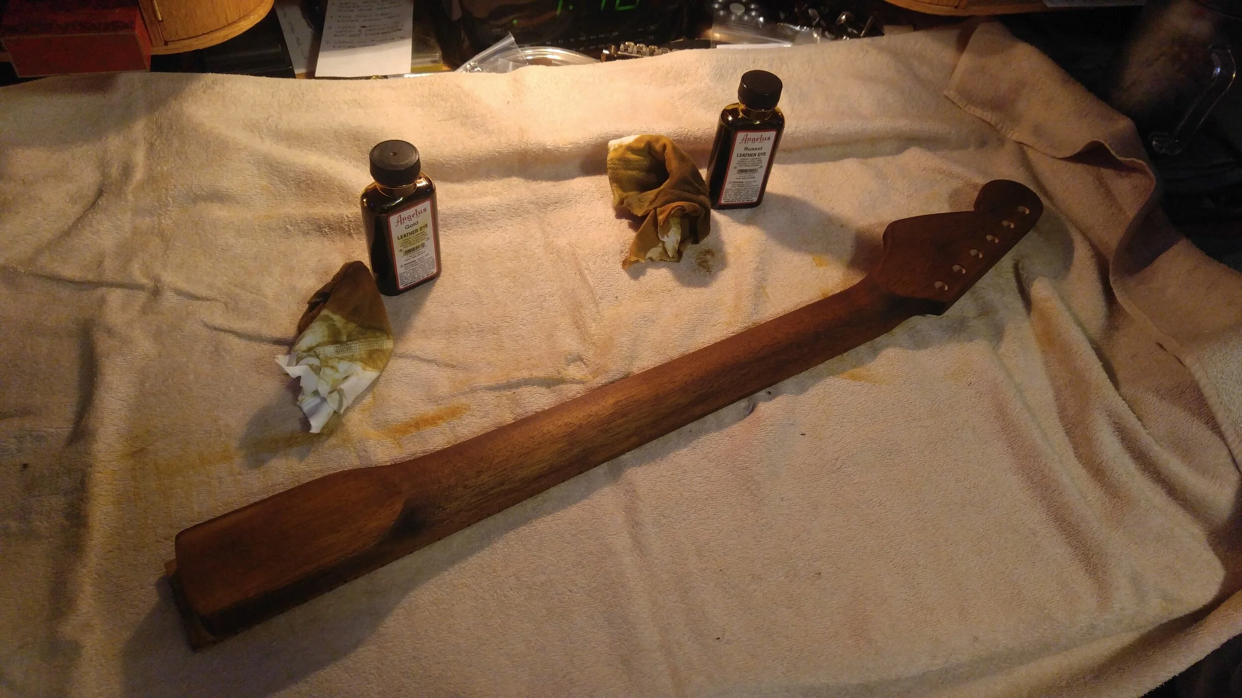 Backside of neck, stained.