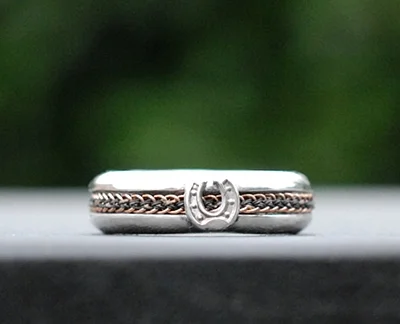 Slim Band with Horseshoe in Sterling Silver only