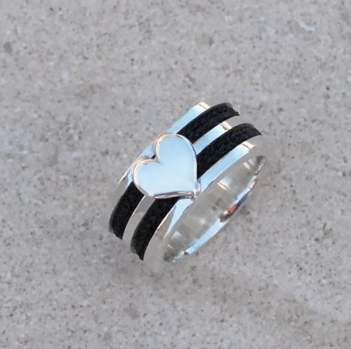 Wide Band with Heart in Sterling Silver only