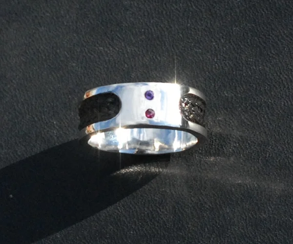 Wide Band & 2 Flush Set Stones in Silver or 9ct Gold