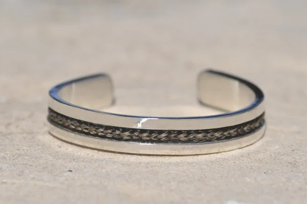 Cuff Bracelet with Heart Braid & Wire Options in Silver or 9ct Gold