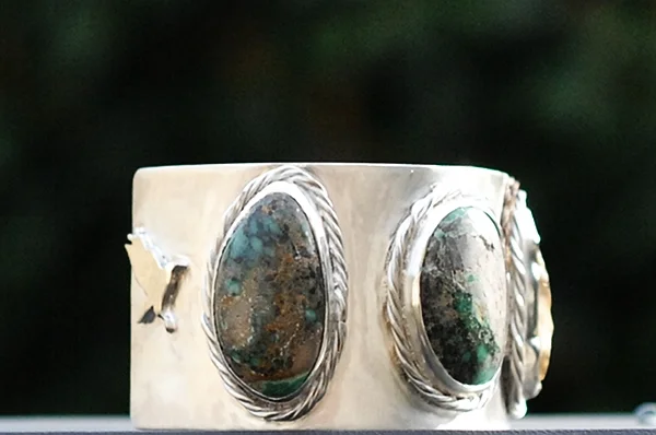 Lakota Inspired Cuff Bracelet with Turquoise, Horsehair and Tooth in Silver only